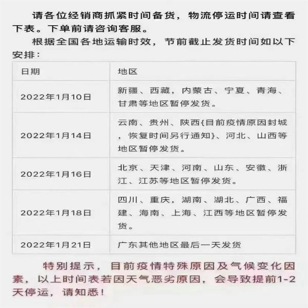 2022各地物流停運(yùn)時(shí)間表